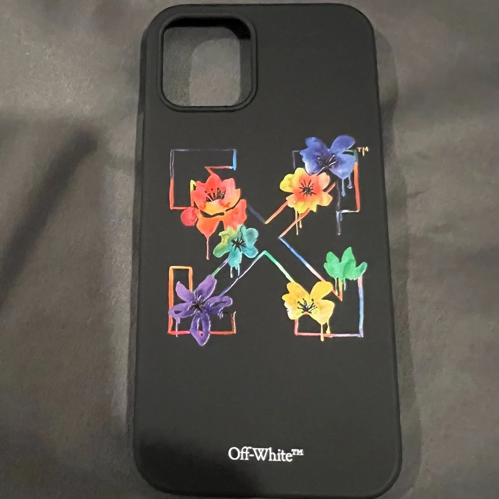 Off-White Black Floral Phone Case for iPhone Pro 12